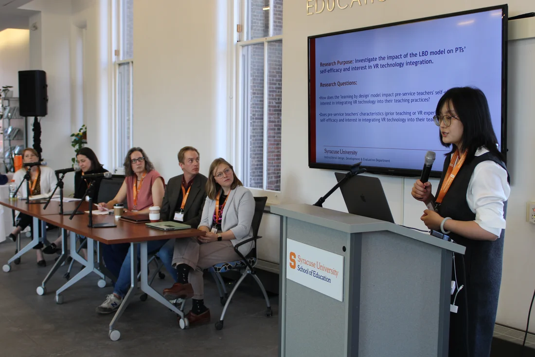 a student presents at a research conference