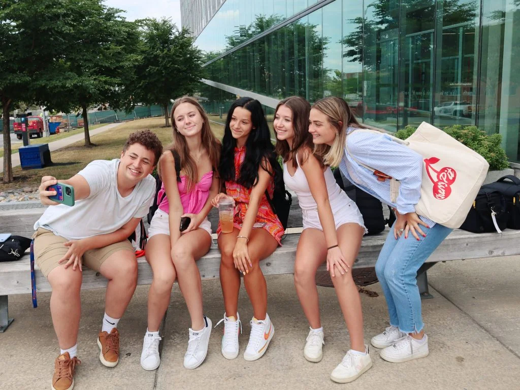 Summer College Students taking photo on campus