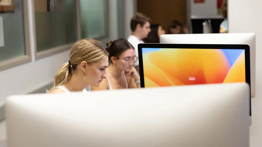 Students working in a computer lab.