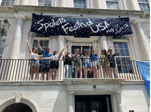 Students on a balcony at the Spoleto Film Festival.